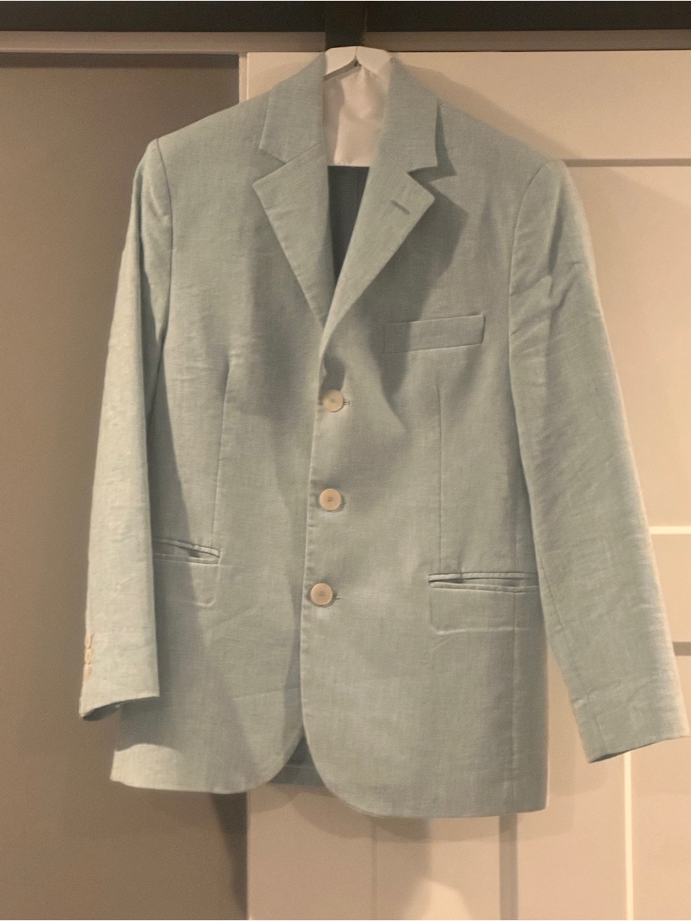 Mango Linen Blend Light Blue Single-Breasted Blazer-XS